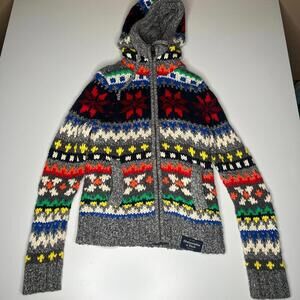 Abercrombie & Fitch Women’s Wool Blend Fair Isle Hoodie Sweater Jacket S Zip Up